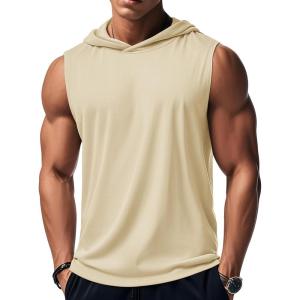 imageMAGCOMSEN Mens Tank Top Sleeveless Hoodie Cotton TShirt Summer Casual Shirt Muscle TeeLight Apricot