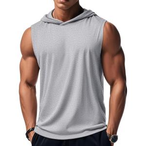 imageMAGCOMSEN Mens Tank Top Sleeveless Hoodie Cotton TShirt Summer Casual Shirt Muscle TeeLight Grey