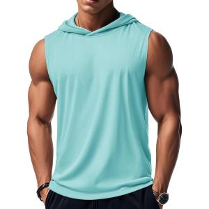imageMAGCOMSEN Mens Tank Top Sleeveless Hoodie Cotton TShirt Summer Casual Shirt Muscle TeeLight Lake Blue