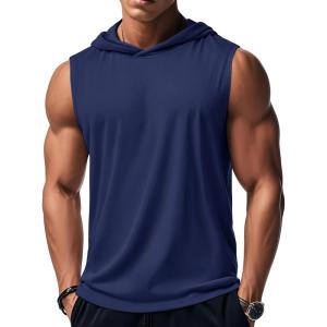 imageMAGCOMSEN Mens Tank Top Sleeveless Hoodie Cotton TShirt Summer Casual Shirt Muscle TeeNavy