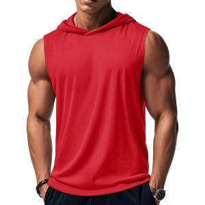 imageMAGCOMSEN Mens Tank Top Sleeveless Hoodie Cotton TShirt Summer Casual Shirt Muscle TeeTomato Red