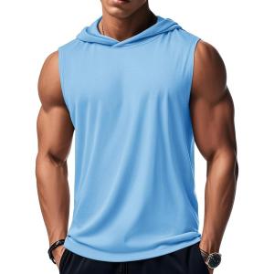 imageMAGCOMSEN Mens Tank Top Sleeveless Hoodie Cotton TShirt Summer Casual Shirt Muscle TeeWaterfall Blue