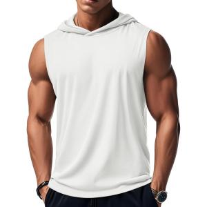 imageMAGCOMSEN Mens Tank Top Sleeveless Hoodie Cotton TShirt Summer Casual Shirt Muscle TeeWhite