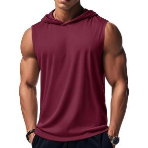 imageMAGCOMSEN Mens Tank Top Sleeveless Hoodie Cotton TShirt Summer Casual Shirt Muscle TeeWine Red