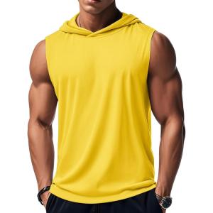 imageMAGCOMSEN Mens Tank Top Sleeveless Hoodie Cotton TShirt Summer Casual Shirt Muscle TeeYellow