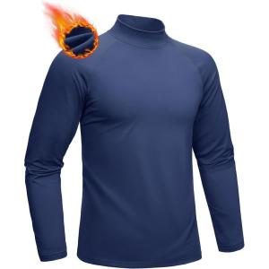 imageMAGCOMSEN Mens Thermal Shirt Fleece Lined Long Sleeve Undershirts Athletic Warm Base Layer Winter TopNavy
