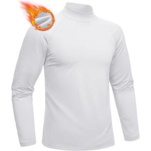 imageMAGCOMSEN Mens Thermal Shirt Fleece Lined Long Sleeve Undershirts Athletic Warm Base Layer Winter TopWhite
