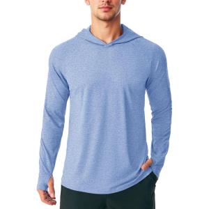 imageMAGCOMSEN Mens UPF 50 Sun Protection Hoodie Lightweight Long Sleeve Rash Guard Shirts Fishing Swim Athletic WorkoutLight Blue