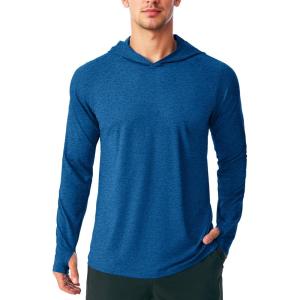 imageMAGCOMSEN Mens UPF 50 Sun Protection Hoodie Lightweight Long Sleeve Rash Guard Shirts Fishing Swim Athletic WorkoutMiddle Blue