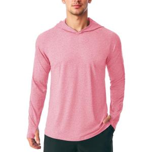 imageMAGCOMSEN Mens UPF 50 Sun Protection Hoodie Lightweight Long Sleeve Rash Guard Shirts Fishing Swim Athletic WorkoutPink