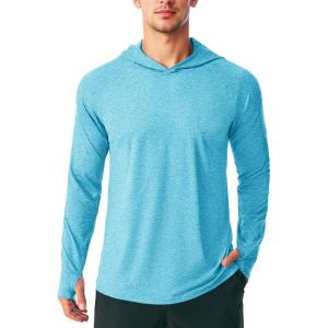 imageMAGCOMSEN Mens UPF 50 Sun Protection Hoodie Lightweight Long Sleeve Rash Guard Shirts Fishing Swim Athletic WorkoutWater Blue