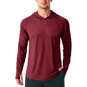 imageMAGCOMSEN Mens UPF 50 Sun Protection Hoodie Lightweight Long Sleeve Rash Guard Shirts Fishing Swim Athletic WorkoutWine Red