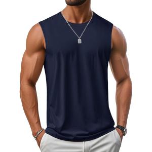 imageMAGCOMSEN Mens UPF 50 Tank Top Workout Sleeveless Muscle Shirts Lightweight Casual Cooling Sleeveless Shirt for Gym BeachNavy