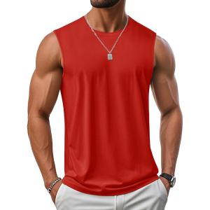 imageMAGCOMSEN Mens UPF 50 Tank Top Workout Sleeveless Muscle Shirts Lightweight Casual Cooling Sleeveless Shirt for Gym BeachTomato Red