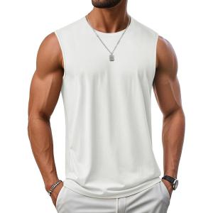 imageMAGCOMSEN Mens UPF 50 Tank Top Workout Sleeveless Muscle Shirts Lightweight Casual Cooling Sleeveless Shirt for Gym BeachWhite
