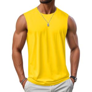 imageMAGCOMSEN Mens UPF 50 Tank Top Workout Sleeveless Muscle Shirts Lightweight Casual Cooling Sleeveless Shirt for Gym BeachYellow
