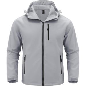 imageMAGCOMSEN Mens Waterproof Fleece Lined Rain Jacket Lightweight Softshell Raincoat with Hood Winter Hiking WindbreakerLight Grey