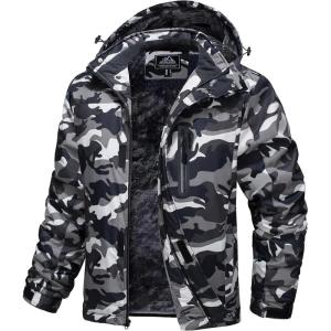 imageMAGCOMSEN Mens Winter Coats Ski Snow Water Resistant Jacket Warm Fleece Parka Raincoats with Hood for Hiking WorkBlack Camo