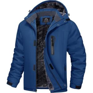 imageMAGCOMSEN Mens Winter Coats Ski Snow Water Resistant Jacket Warm Fleece Parka Raincoats with Hood for Hiking WorkDenim Blue