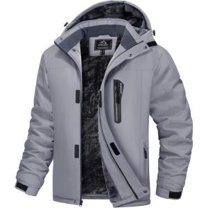 imageMAGCOMSEN Mens Winter Coats Ski Snow Water Resistant Jacket Warm Fleece Parka Raincoats with Hood for Hiking WorkLight Grey