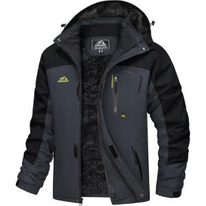 imageMAGCOMSEN Mens Winter Coats Water Resistant Ski Snow Jacket Warm Fleece Jacket Parka Raincoats With Hood MultiPocketsBlack Grey