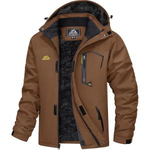 imageMAGCOMSEN Mens Winter Coats Water Resistant Ski Snow Jacket Warm Fleece Jacket Parka Raincoats With Hood MultiPocketsCoffee