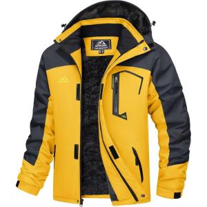 imageMAGCOMSEN Mens Winter Coats Water Resistant Ski Snow Jacket Warm Fleece Jacket Parka Raincoats With Hood MultiPocketsGrey Yellow