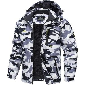 imageMAGCOMSEN Mens Winter Coats Water Resistant Ski Snow Jacket Warm Fleece Jacket Parka Raincoats With Hood MultiPocketsLight Grey Camo
