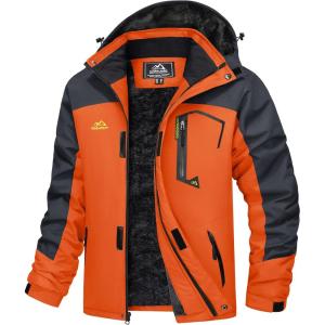 imageMAGCOMSEN Mens Winter Coats Water Resistant Ski Snow Jacket Warm Fleece Jacket Parka Raincoats With Hood MultiPocketsOrange Grey