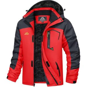 imageMAGCOMSEN Mens Winter Coats Water Resistant Ski Snow Jacket Warm Fleece Jacket Parka Raincoats With Hood MultiPocketsRed