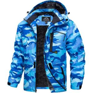 imageMAGCOMSEN Mens Winter Coats Water Resistant Ski Snow Jacket Warm Fleece Jacket Parka Raincoats With Hood MultiPocketsSky Blue Camo