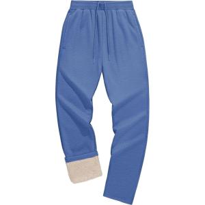 imageMAGCOMSEN Mens Winter Fleece Pants Sherpa Lined Sweatpants with Pockets Drawstring Lounge Running Athletic Warm PantsGrey Blue