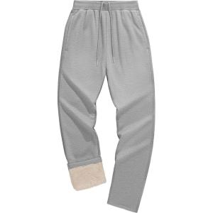 imageMAGCOMSEN Mens Winter Fleece Pants Sherpa Lined Sweatpants with Pockets Drawstring Lounge Running Athletic Warm PantsLight Grey