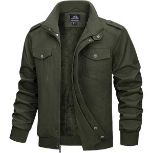 imageMAGCOMSEN Mens Winter Jacket Fleece Lined Work Jackets Waxed Canvas Shirt Jackets Warm Sherpa Trucker Military JacketArmy Green
