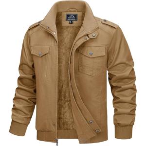 imageMAGCOMSEN Mens Winter Jacket Fleece Lined Work Jackets Waxed Canvas Shirt Jackets Warm Sherpa Trucker Military JacketKhaki