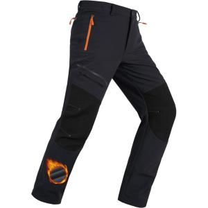 imageMAGCOMSEN Mens Winter Snow Ski Pants Fleece Lined Water Resistant Insulated Work Outdoor Hiking Snowboard Pants 4 PocketsBlack