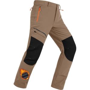 imageMAGCOMSEN Mens Winter Snow Ski Pants Fleece Lined Water Resistant Insulated Work Outdoor Hiking Snowboard Pants 4 PocketsBrown