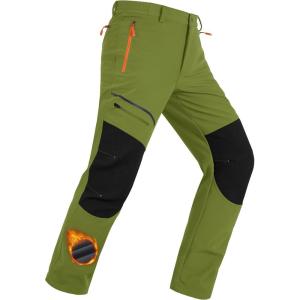 imageMAGCOMSEN Mens Winter Snow Ski Pants Fleece Lined Water Resistant Insulated Work Outdoor Hiking Snowboard Pants 4 PocketsDark Green