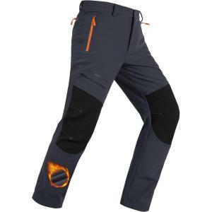 imageMAGCOMSEN Mens Winter Snow Ski Pants Fleece Lined Water Resistant Insulated Work Outdoor Hiking Snowboard Pants 4 PocketsDark Grey
