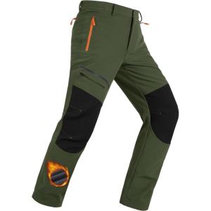 imageMAGCOMSEN Mens Winter Snow Ski Pants Fleece Lined Water Resistant Insulated Work Outdoor Hiking Snowboard Pants 4 PocketsGreen