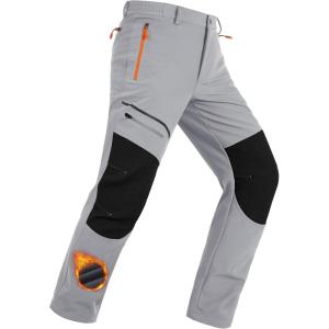 imageMAGCOMSEN Mens Winter Snow Ski Pants Fleece Lined Water Resistant Insulated Work Outdoor Hiking Snowboard Pants 4 PocketsLight Grey