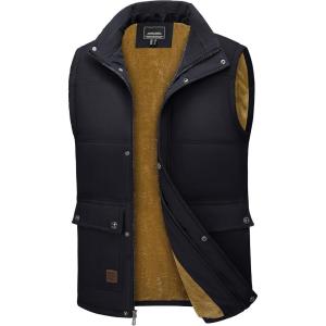 imageMAGCOMSEN Mens Winter Vest Outerwear Fleece Lined Outdoor Vest Warm Sleeveless JacketBlack