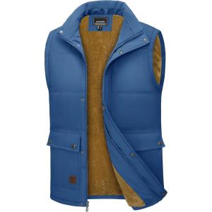 imageMAGCOMSEN Mens Winter Vest Outerwear Fleece Lined Outdoor Vest Warm Sleeveless JacketBlue