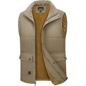 imageMAGCOMSEN Mens Winter Vest Outerwear Fleece Lined Outdoor Vest Warm Sleeveless JacketKhaki