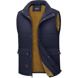 imageMAGCOMSEN Mens Winter Vest Outerwear Fleece Lined Outdoor Vest Warm Sleeveless JacketNavy