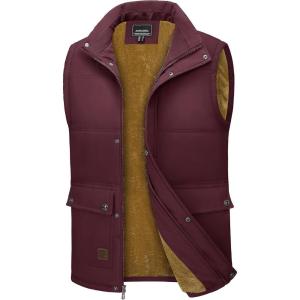 imageMAGCOMSEN Mens Winter Vest Outerwear Fleece Lined Outdoor Vest Warm Sleeveless JacketRed