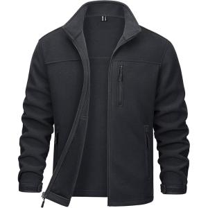 imageMAGCOMSEN Mens Winter Zip Up Polar Fleece Jacket Athletic Tactical Hiking Outdoor Jackets with 3 PocketsBlack