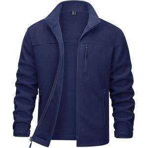 imageMAGCOMSEN Mens Winter Zip Up Polar Fleece Jacket Athletic Tactical Hiking Outdoor Jackets with 3 PocketsNavy