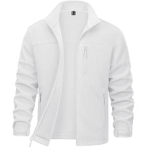 imageMAGCOMSEN Mens Winter Zip Up Polar Fleece Jacket Athletic Tactical Hiking Outdoor Jackets with 3 PocketsWhite