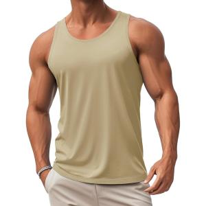 imageMAGCOMSEN Mens Workout Tank Tops Undershirt Cotton Muscle Athletic Sleeveless Shirts for Gym04khaki